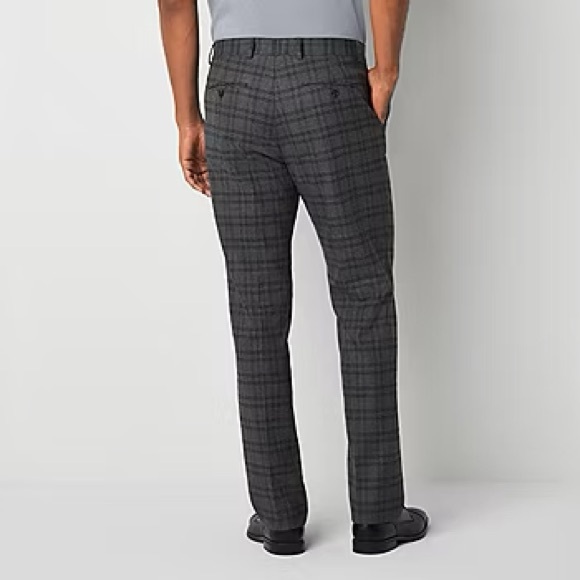 J. Ferrar Ultra Comfort Mens Checked Stretch Fabric Classic Fit Flat Front Slim - Picture 2 of 2